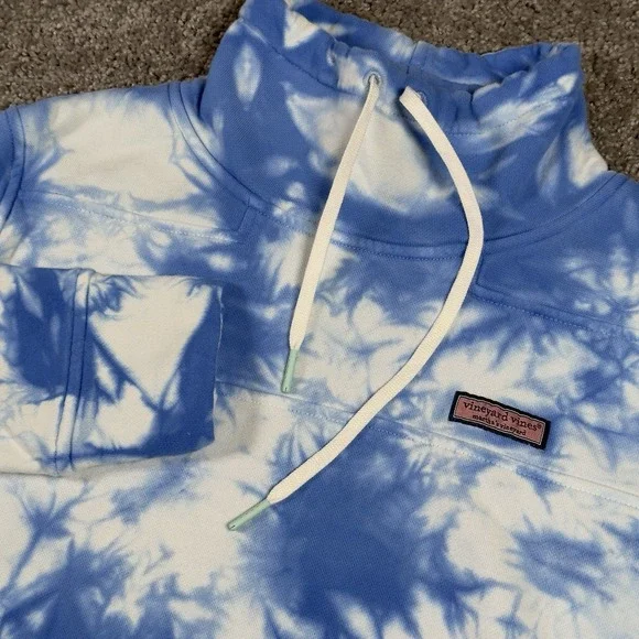 Vineyard Vines Tie-Dye Funnel Neck Shep Shirt Women's M Blue Sweater Sweatshirt - Picture 1 of 9